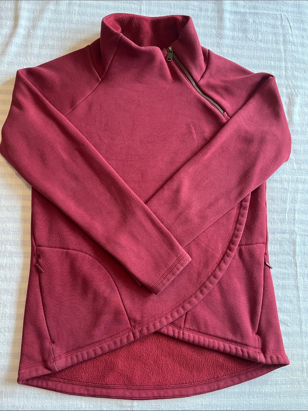 Athleta Cozy Karma Asym Burgundy Fleece Pullover - Picture 1 of 6